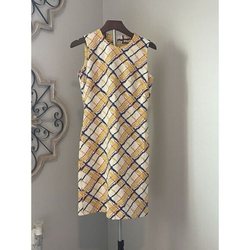 J McLaughlin XS‎ Womens Yellow Plaid Midi Sleeveless Sheath Dress